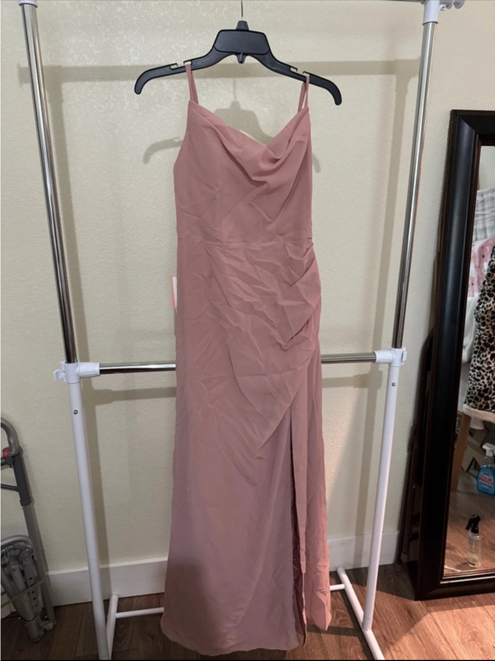 JJs House Dusty Rose Strapless Cowl Neck Gown